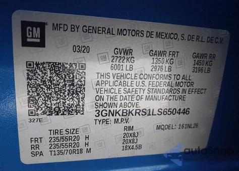 2020 Chevrolet Blazer Awd Rs из США, поврежденный, VIN 3GNKBKRS1LS650446